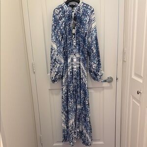 Beulah | Dresses | Nwt Beulah Style Balloon Sleeve Pleated Maxi Dress Blue  White Print | Poshmark